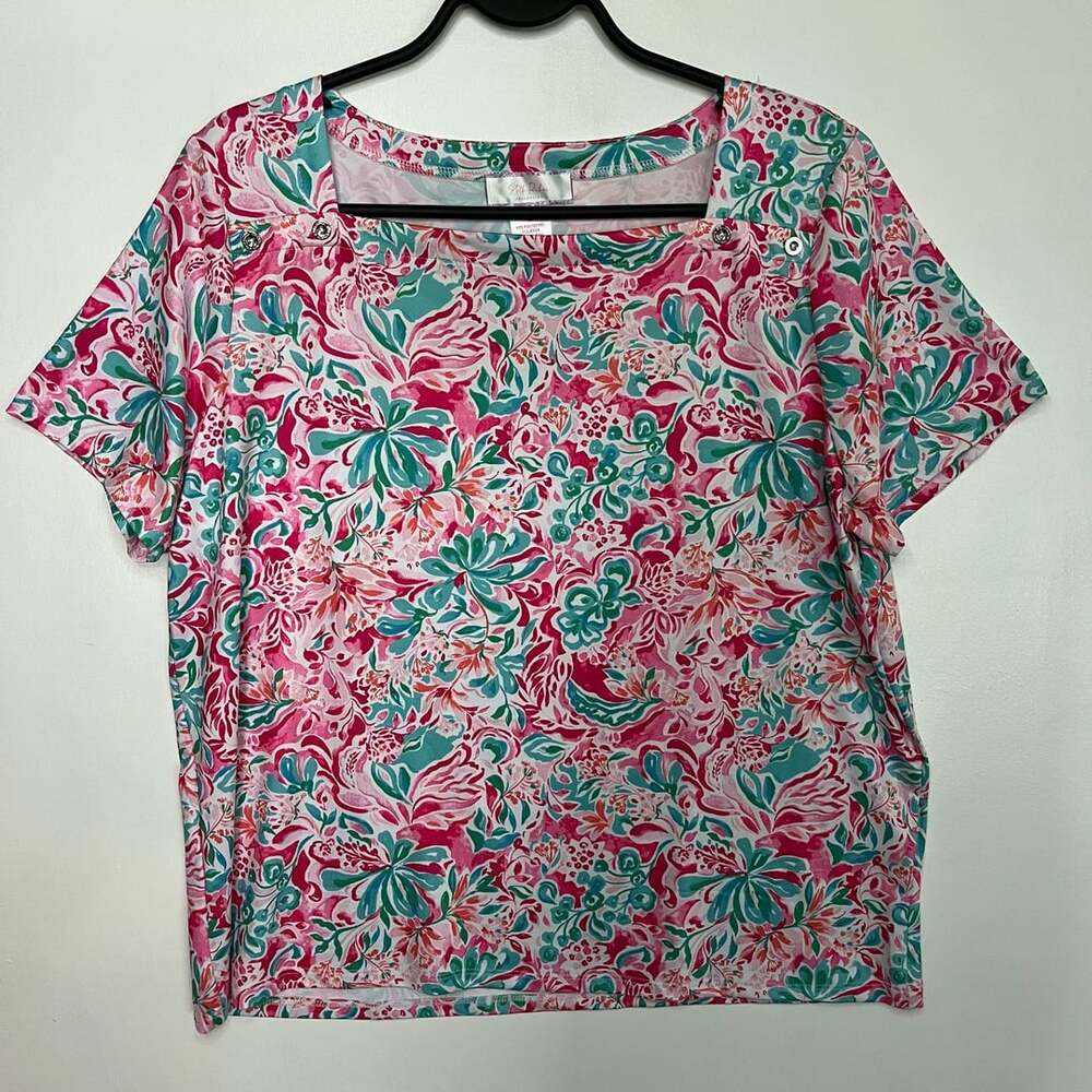 Stella Parker Women's Fashion Floral Print T-Shirt Trendy Top Size Large
